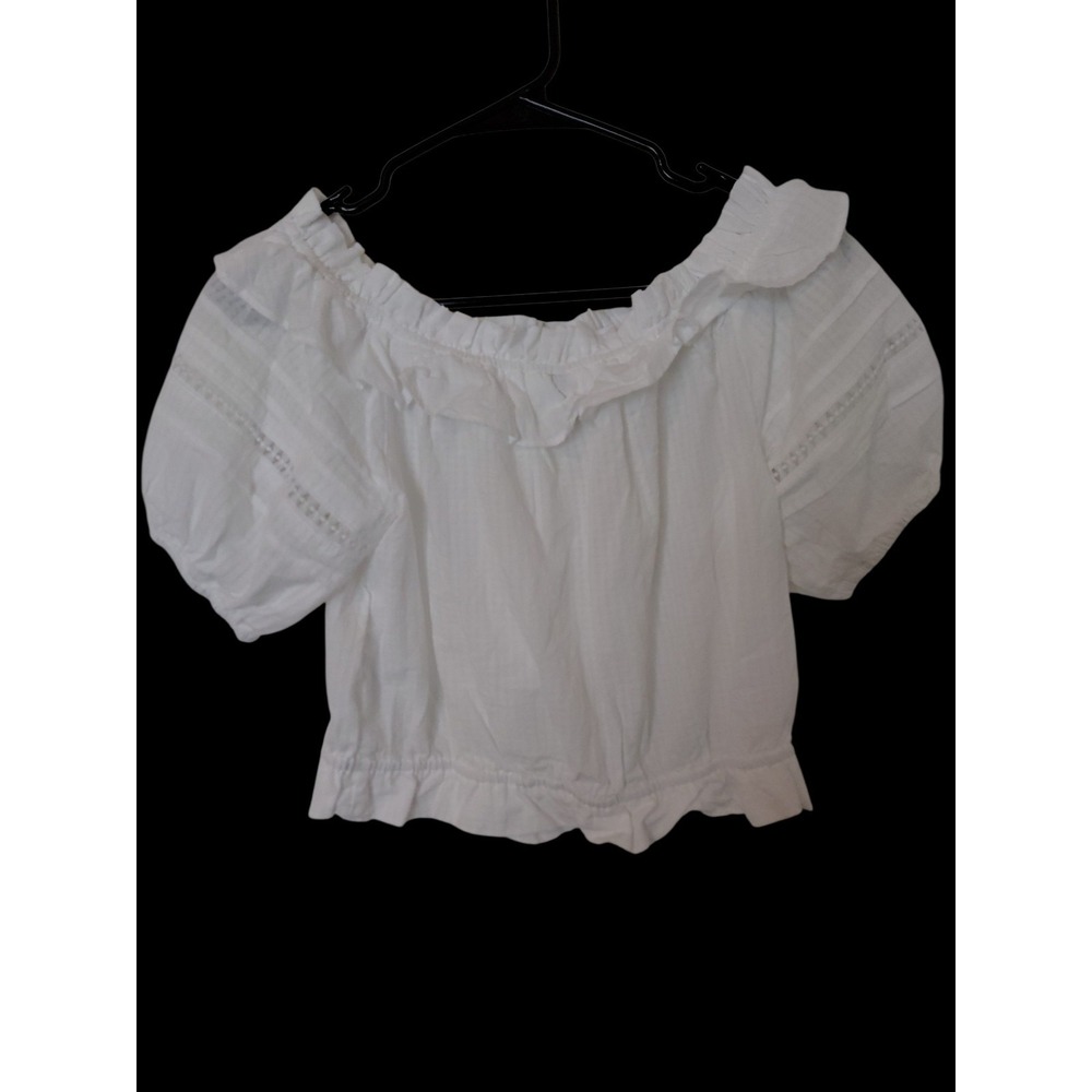Divided H &M Womens Crop top White Elastic Arms / White Cotton Summer Top Size M